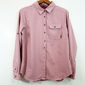 Columbia Women's Purple Checkered Button Down Vented Large Shirt Hiking camping